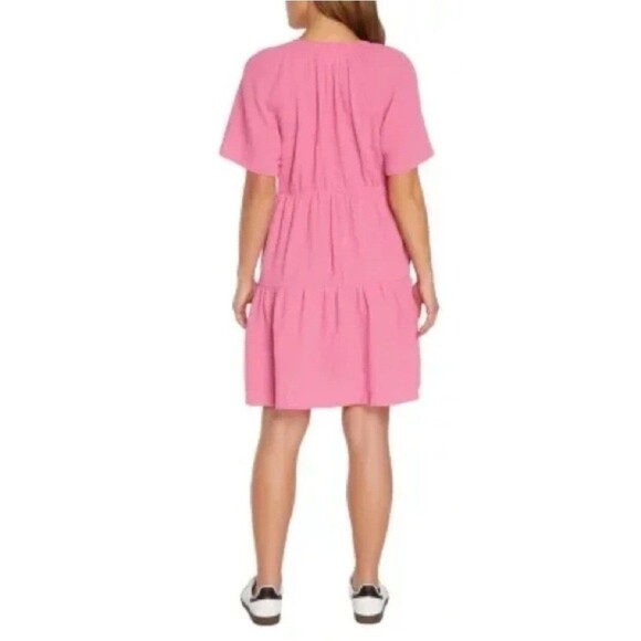 Gap Womens Medium Pink Relaxed Fit Soft Cotton Gauze Tiered Dress. Casual/Dressy - Picture 2 of 8
